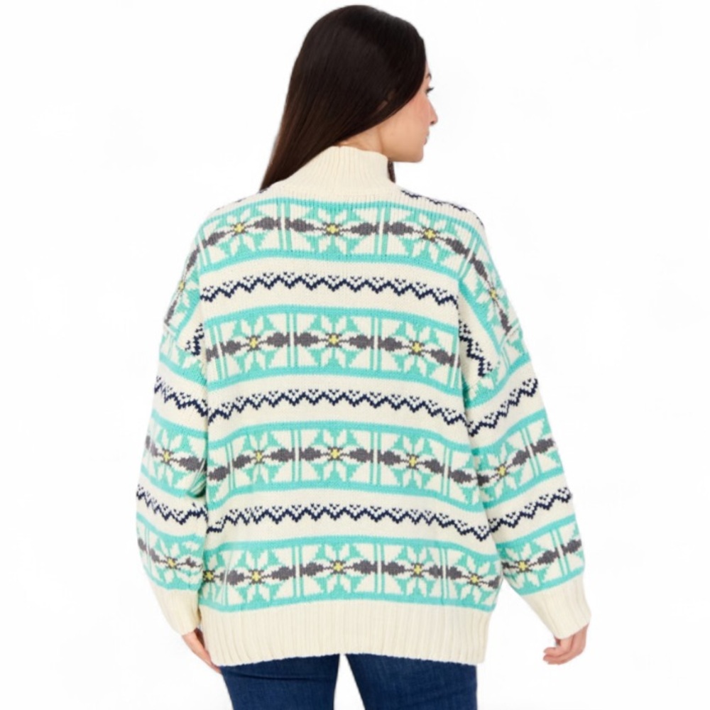 American Eagle Fair Isle Mock Neck Sweater NWT Y2K mid 2010s mint cream Small - Picture 9 of 12